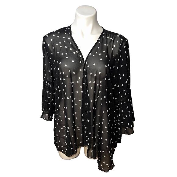 Maurice’s women’s black & white polka dot crochet trim kimono - Picture 1 of 10